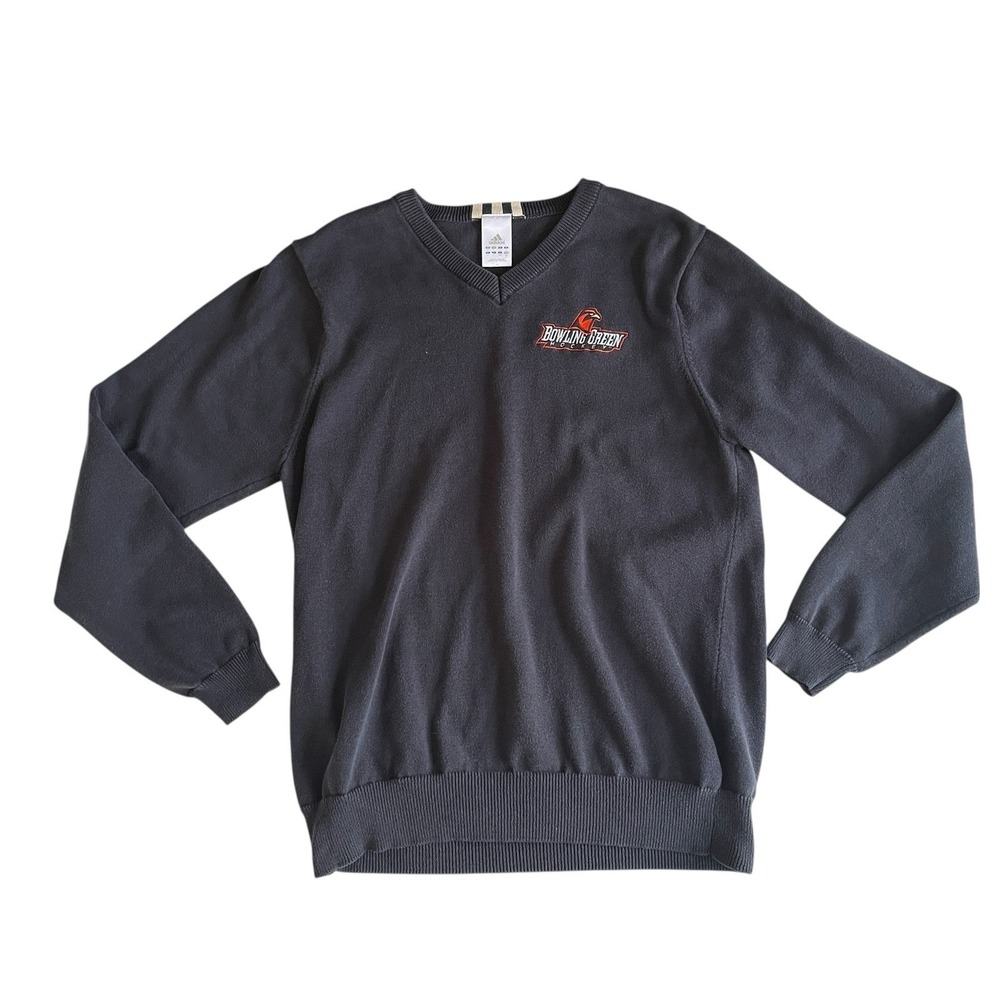 VTG adidas Men's Size L Bowling Green Hockey V-Neck Sweater Navy Blue